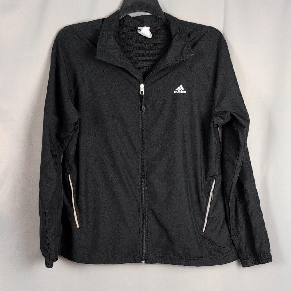 adidas Black Lightweight Full-Zip Jacket with Subtle Pink Trim